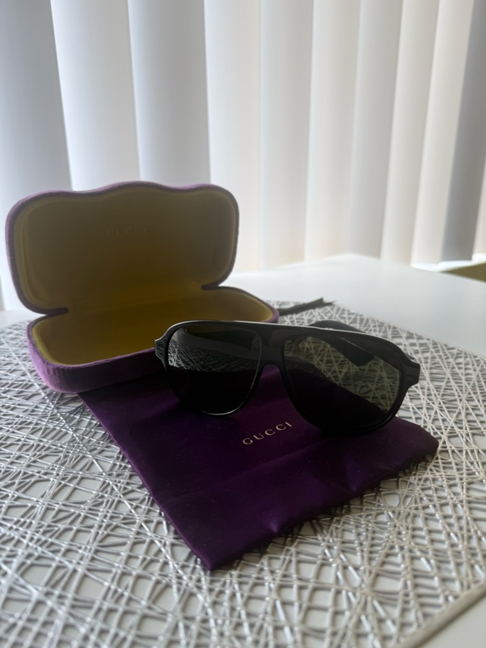 Gucci Black Aviator Sunglasses with Purple Case and Pouch. - Picture 13 of 13